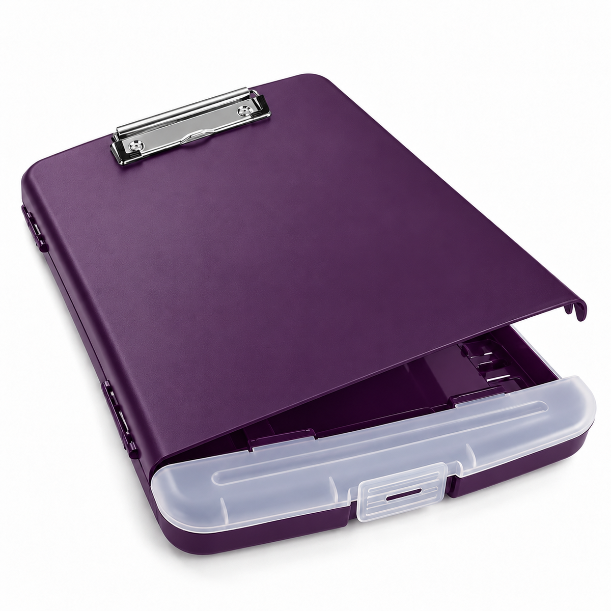 A4 Purple Plastic Clipboard Box File With Pencil Holder - Storage Filing Case