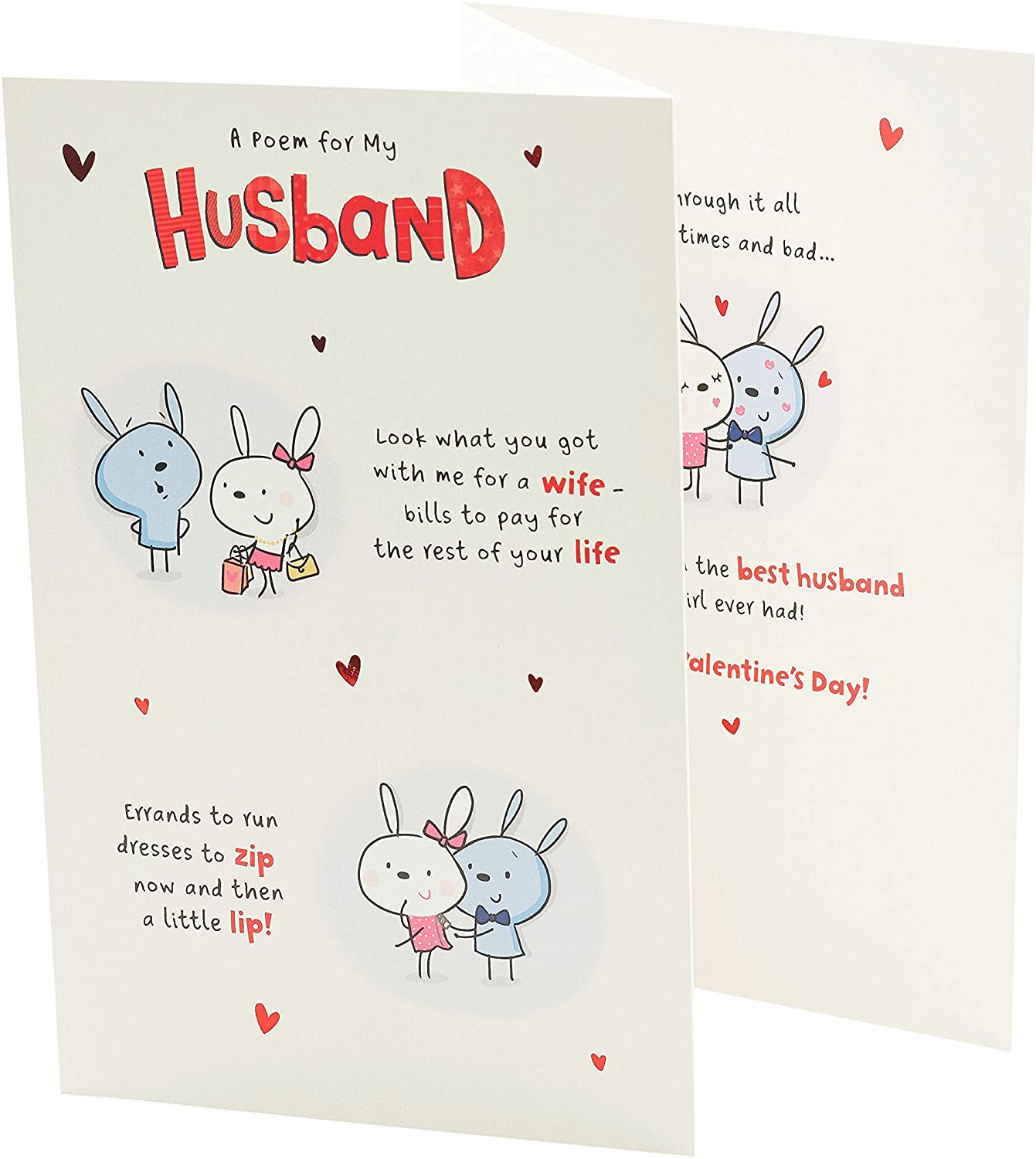 For Husband Bunny With Poem Design Valentine's Day Card