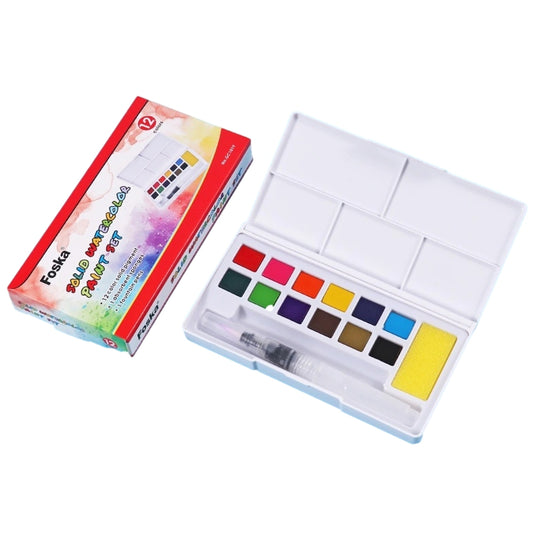Pack of 12 Solid Watercolour Paint Set with Fountain Pen