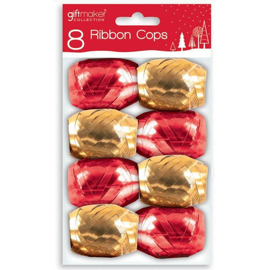 Pack of 8 Christmas Decorations Ribbon Cops - Red/Gold