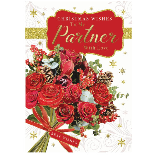 With Love to My Partner Rose Bouquet Design Christmas Card