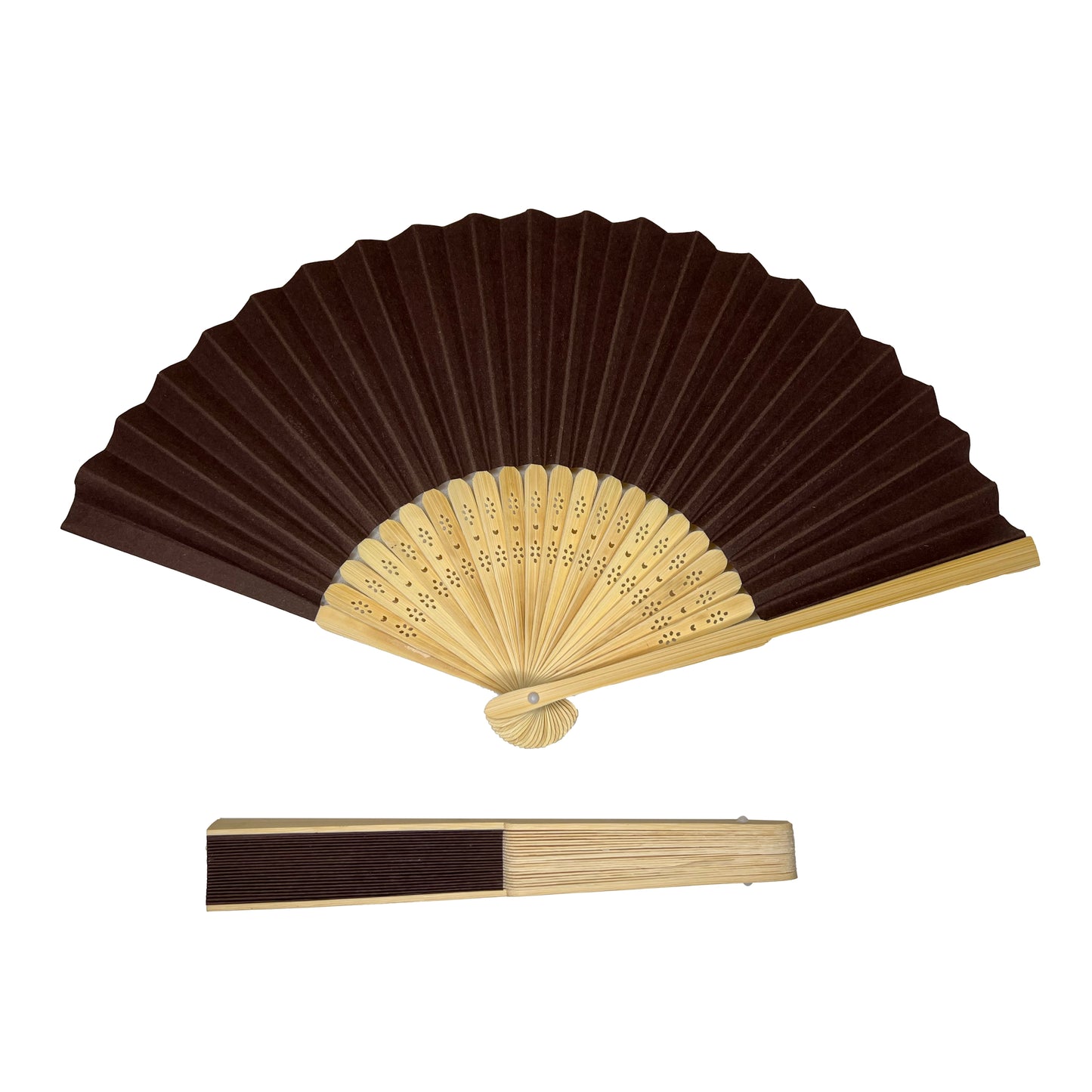 Pack of 500 Brown Paper Foldable Hand Held Bamboo Wooden Fans by Parev