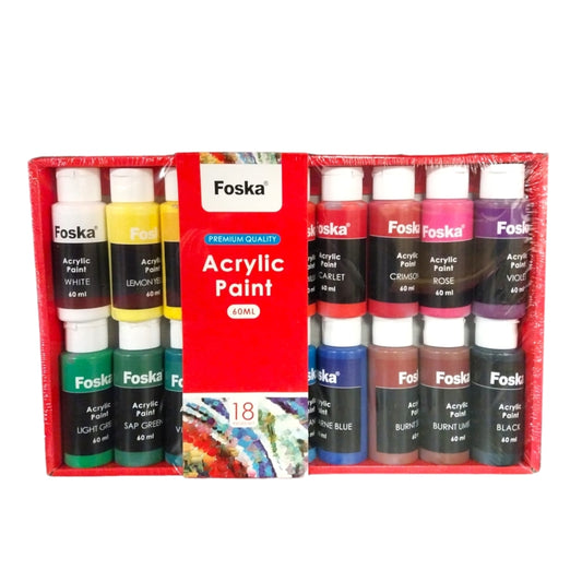 Pack of 18 Assorted Colour 60ml Acrylic Paint Pots