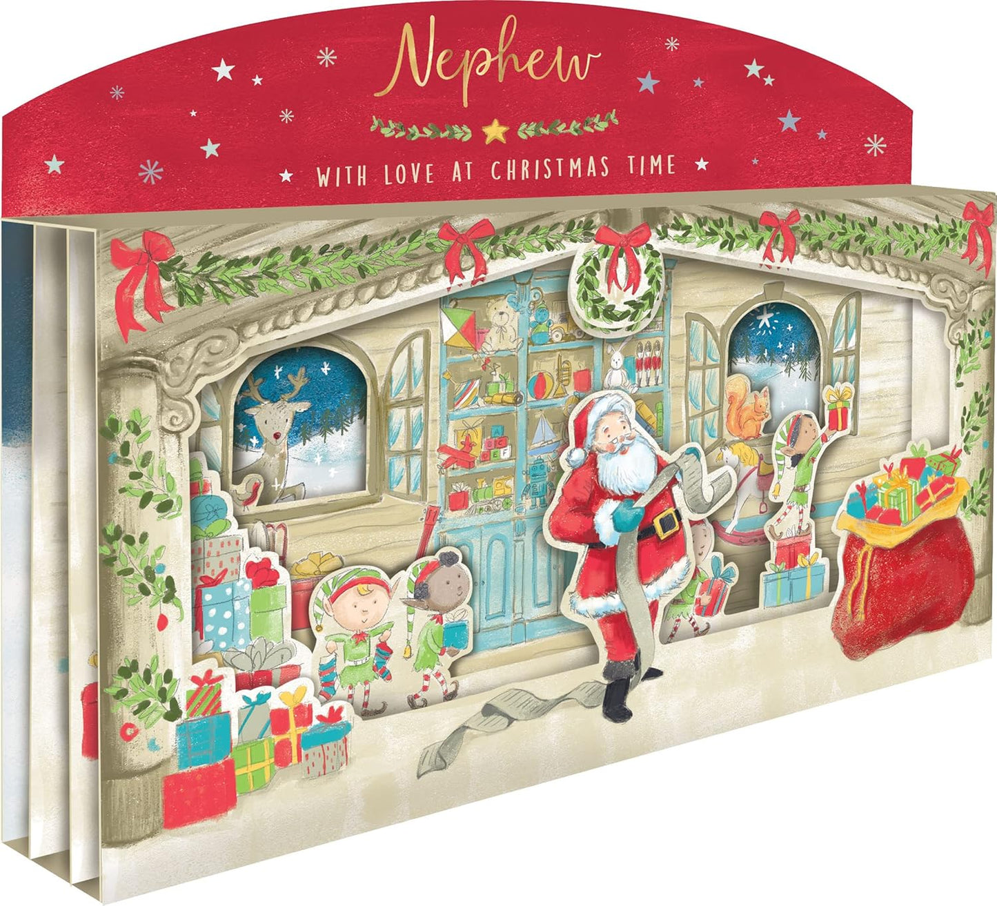Amazing Nephew Spectacular 3D Santa Scene Freestanding Christmas Card