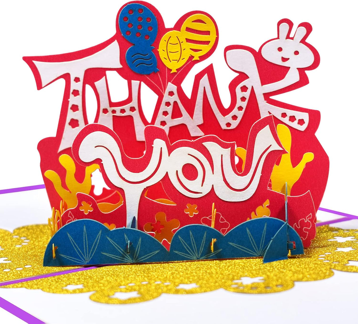 Gold Base Colorful Lettering 3D Pop Up Thank You Card