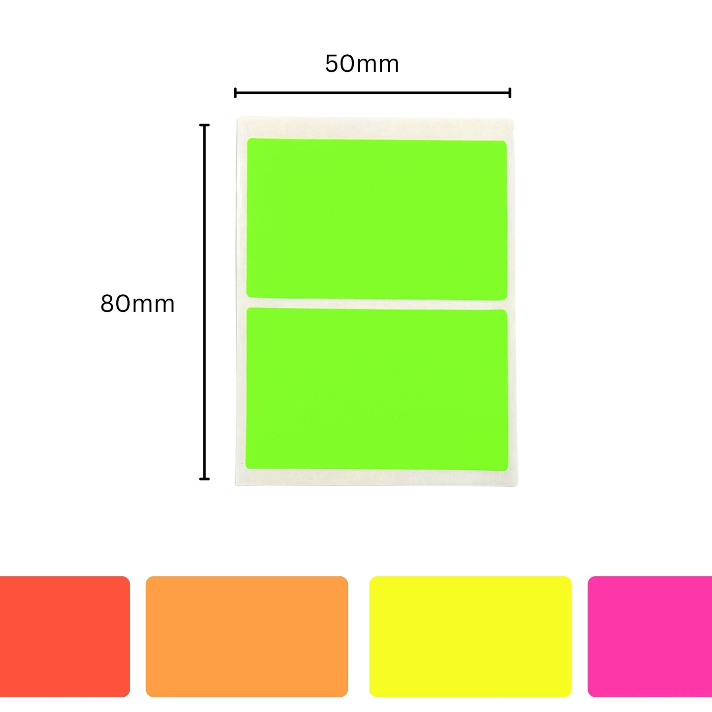 Pack of 80 Fluorescent Green 50x80mm Rectangular Labels