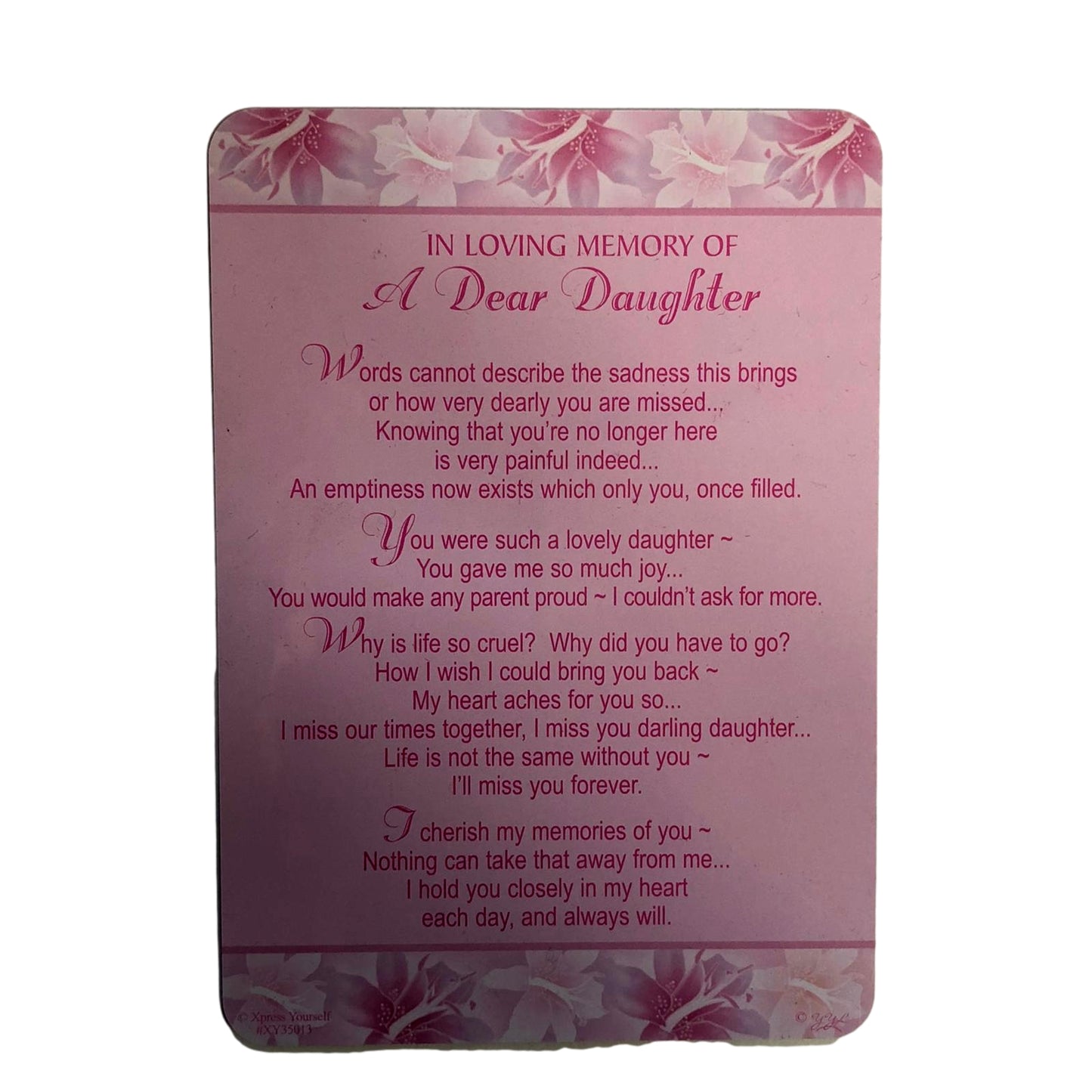 In Loving Memory of A Dear Daughter Graveside Memorial Xpress Yourself Keepsake Wallet Purse Card
