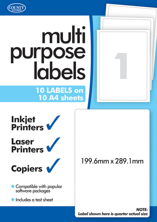 10 Sheets of Multipurpose Printer Labels 65 Per Sheet