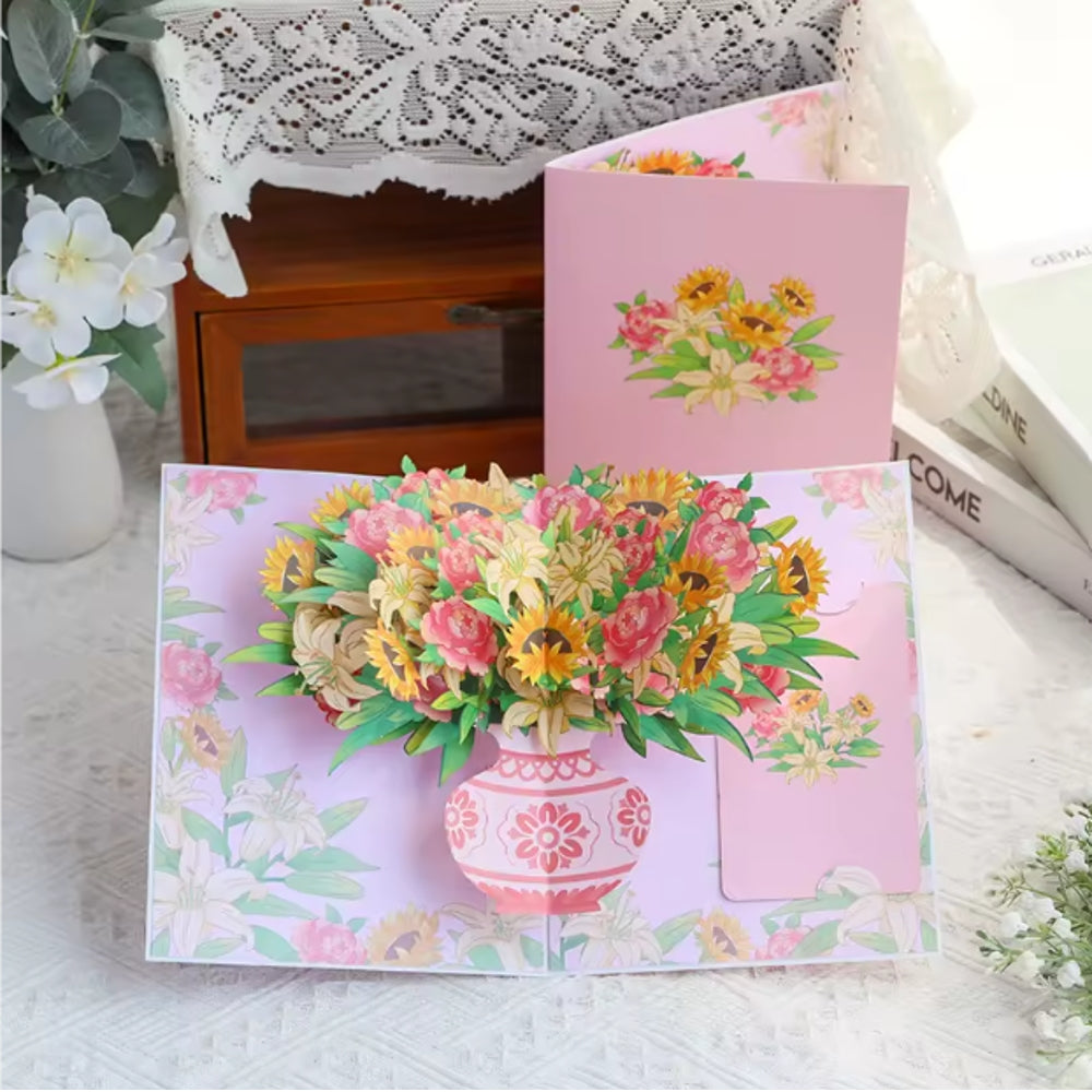 Pink Blooming Radiance 3D Pop Up Greeting Card