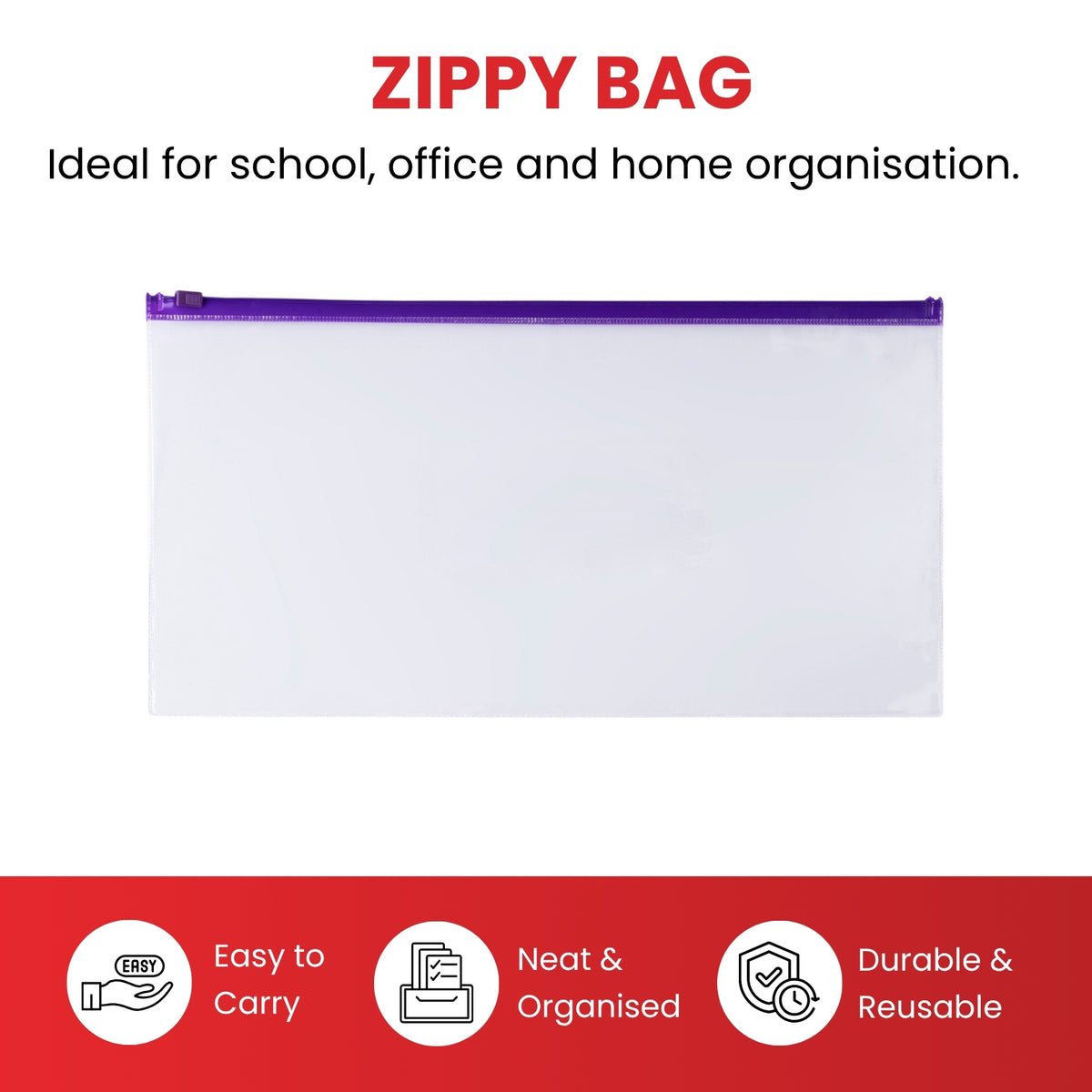 Pack of 12 DL Clear Zippy Bags with Pink Zip