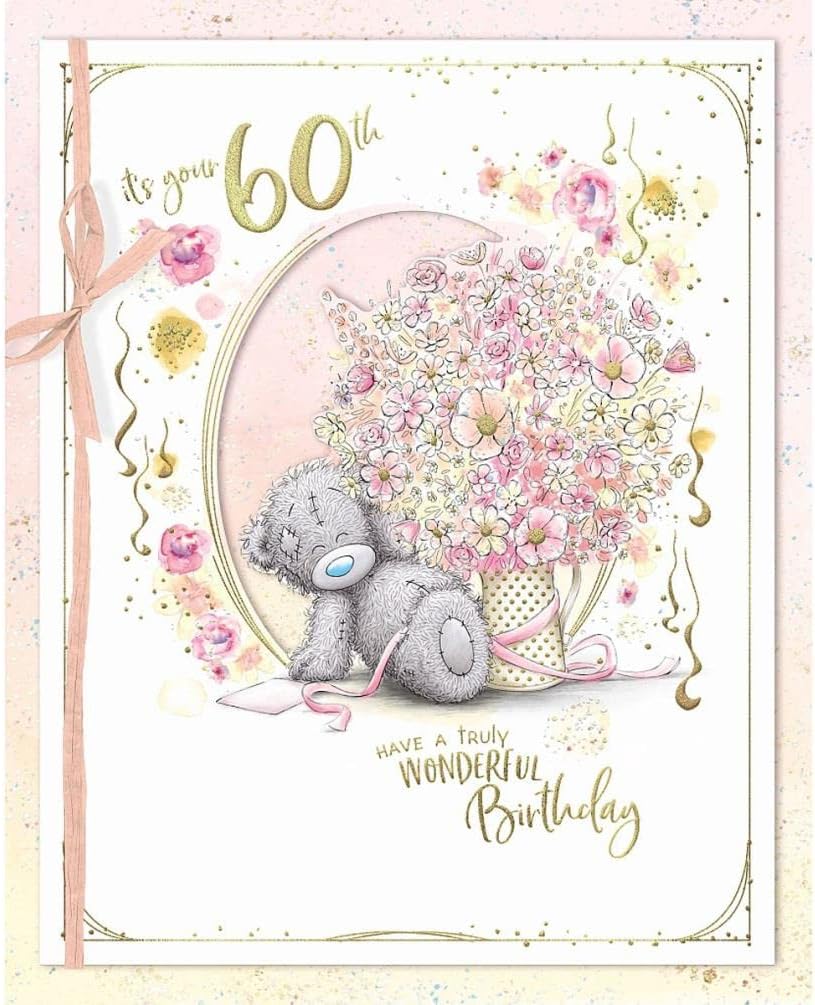 Bear Sat With Flowers 60th Birthday Card