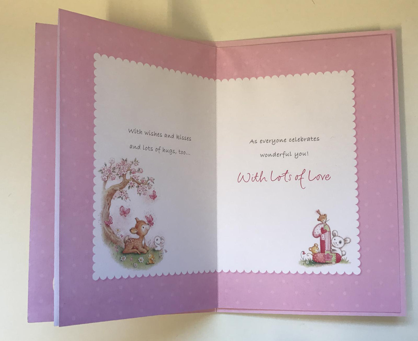 1st Daughter Birthday Card Cute Child Deer With Butterflies Design Age 1