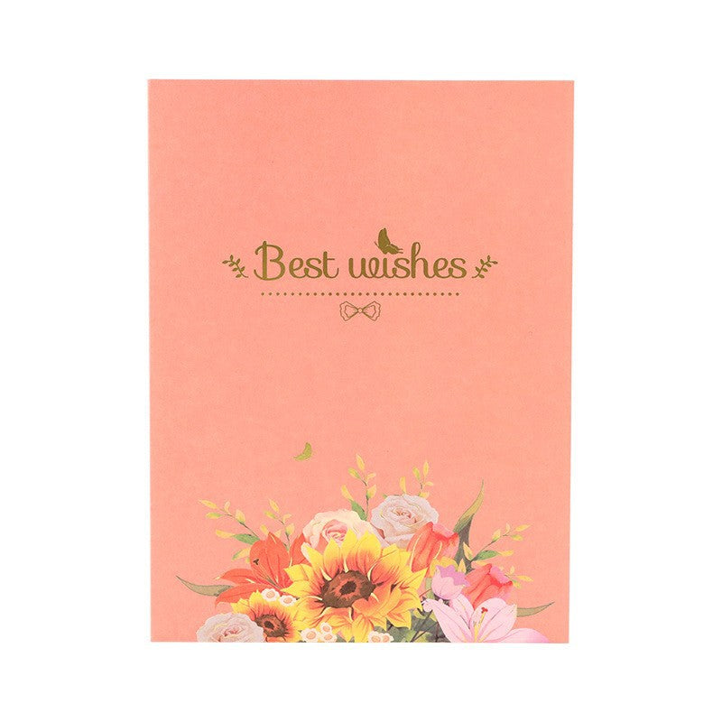 Golden Colorful Flower Bouquet 3D Pop Up Greeting Card