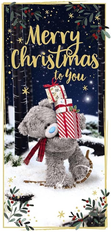 Christmas Bear Wearing Skis with Gifts Money Wallet Christmas Card
