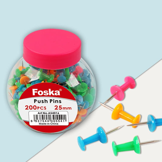 Tub of 200 Assorted Colour Push Pins 25mm