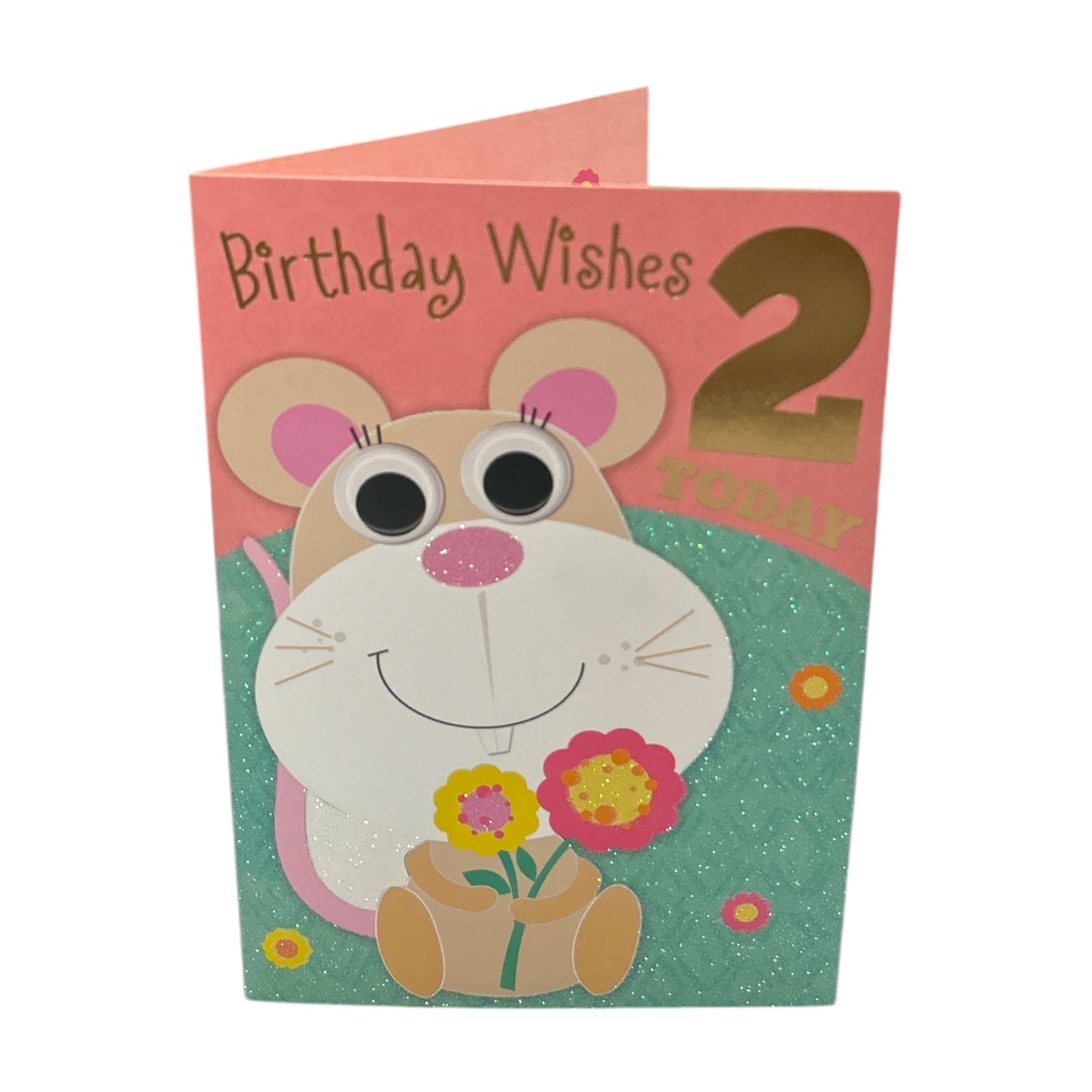 Age 02 Female Juvenile Mouse with Flower Design Birthday Card