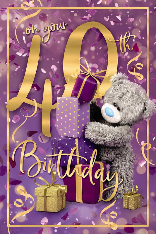 Bear With Stack Of Gifts 40th Birthday Card