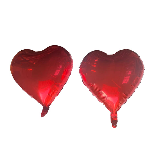 Two Red Heart Foil Balloons With Ribbon and Straw for Inflating