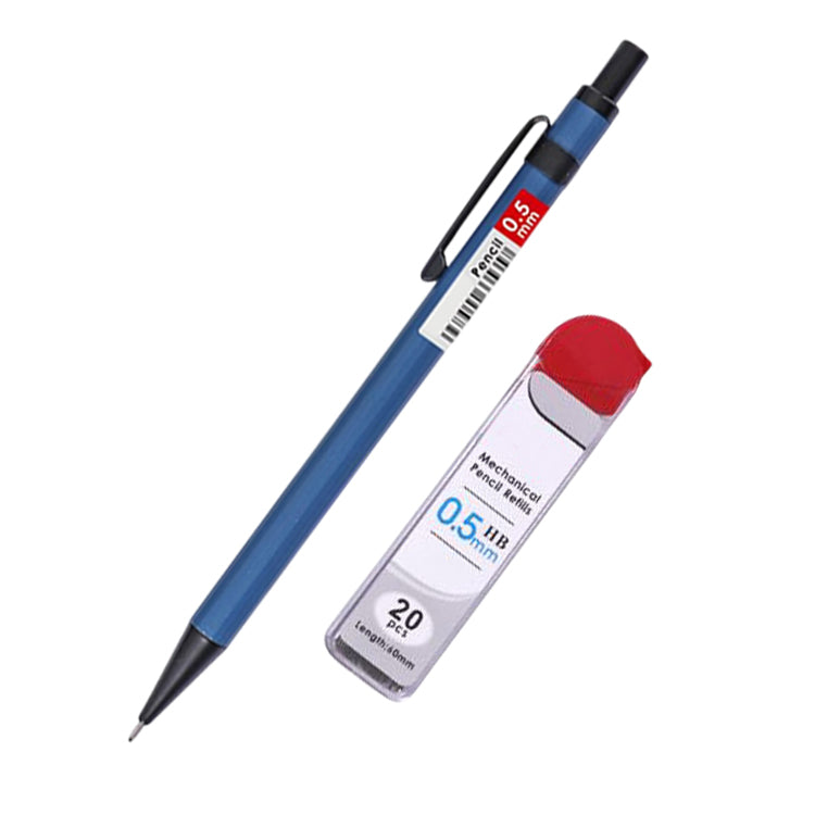 Set of 0.5mm Metal Mechanical Pencil and HB Lead Refills – Balanced Grip, Smooth & Precise Writing, Random Colour