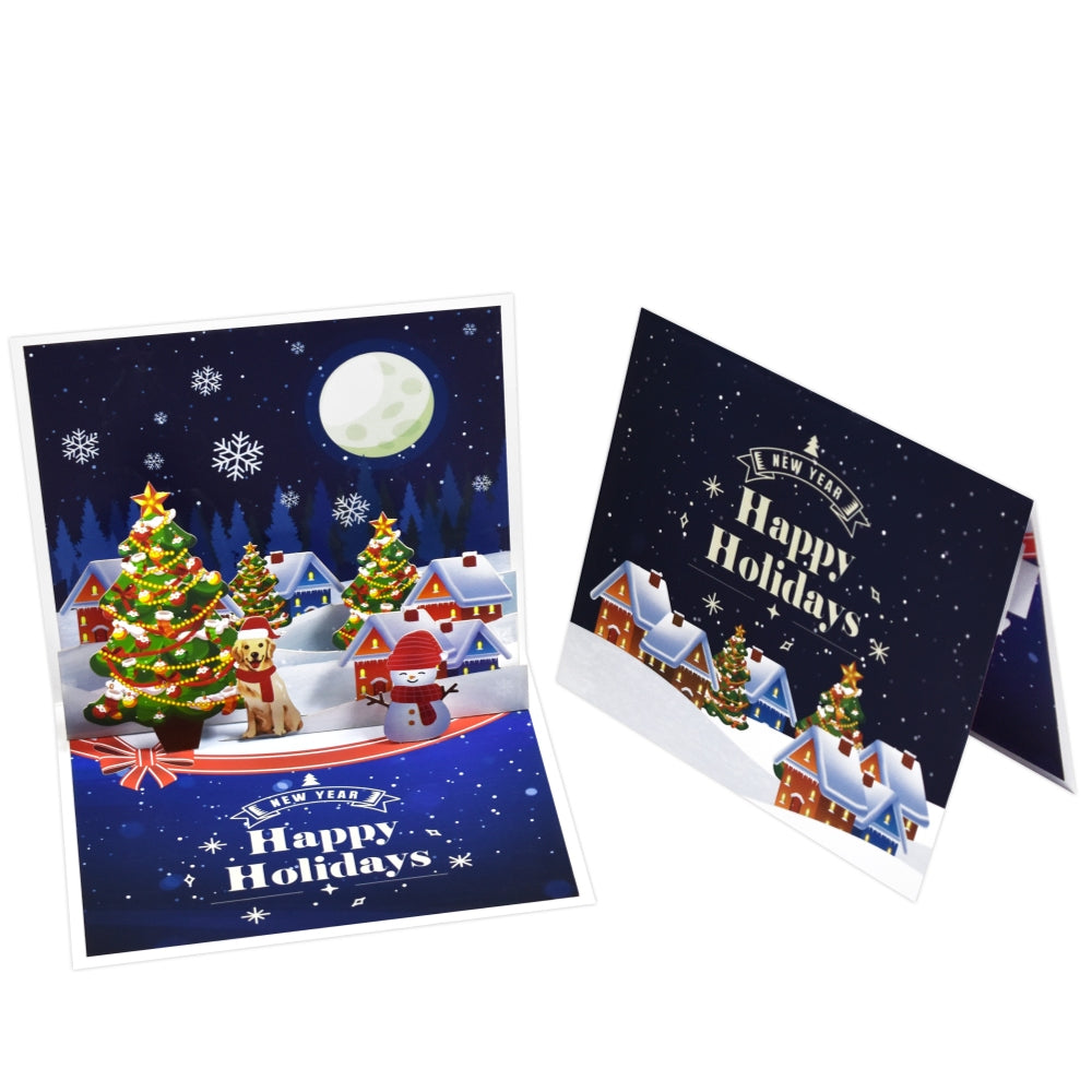 Snowy Night Scene Happy Holidays & New Year 3D Pop Up Christmas Card