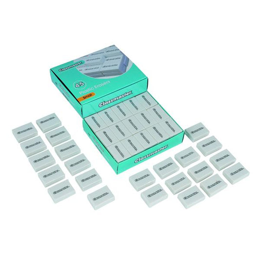 Pack of 45 Classmaster Plastic White Erasers (PES45)