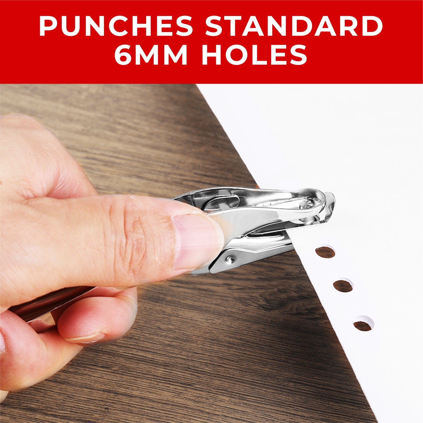 Pack of 6 Single One Hole Punch - Metal Hand Held Paper Puncher
