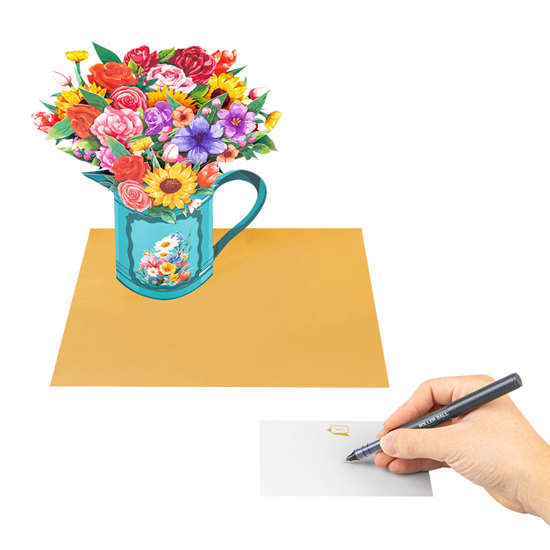 Garden Symphony Mixed Flower 3D Pop Up Pitcher Vase Greeting Card - Birthday Anniversary Mother's Valentine's Day