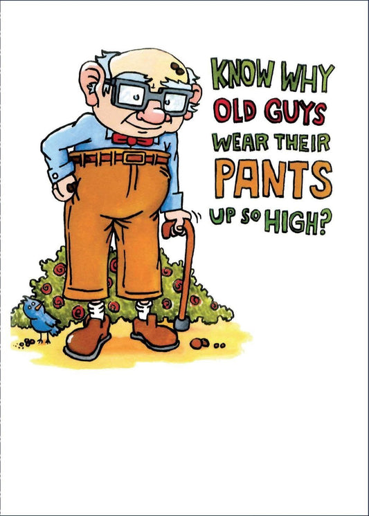 OLD GUYS PANTS! Humorous Bottlecap Birthday Greeting Card