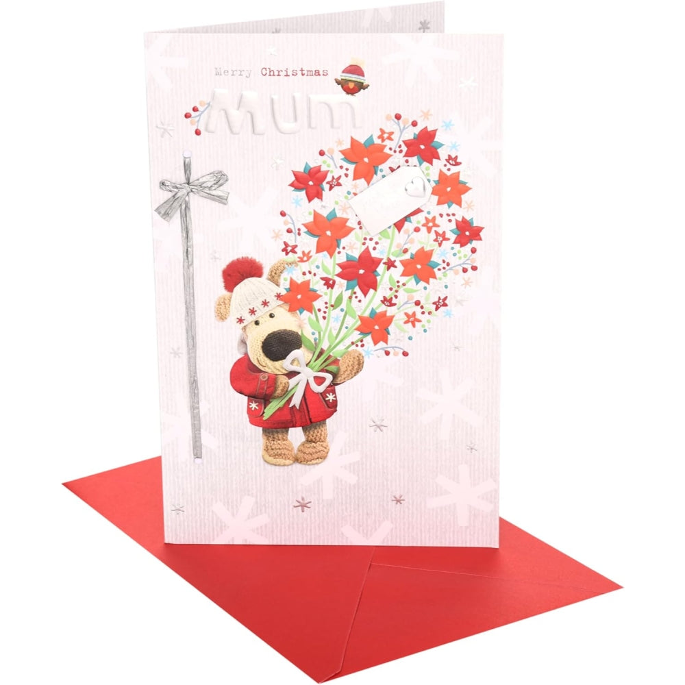 Boofle With Flowers Mum Christmas Card