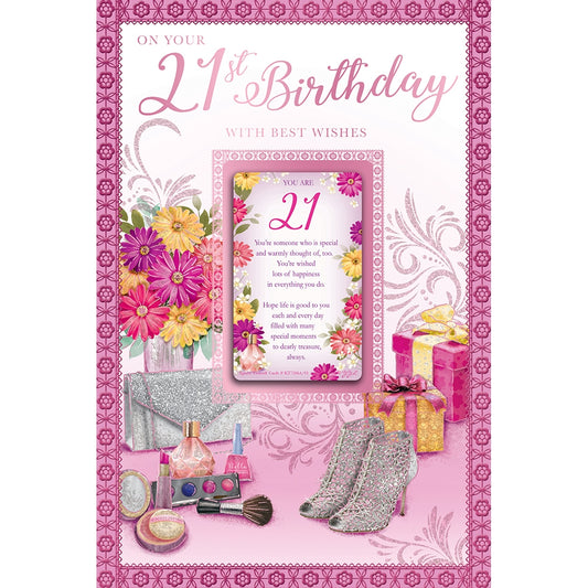 On Your 21st Birthday With Best Wishes Female Keepsake Treasures Greeting Card