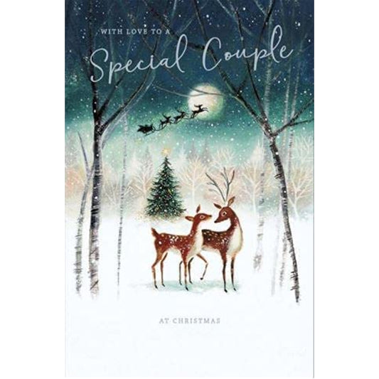 Special Couple Christmas Card Reindeer in the Snow Stunning Design 