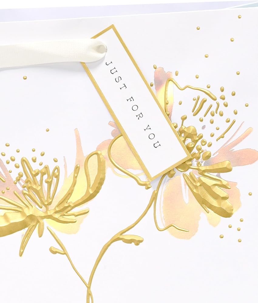 Floral White Lotus Design Large Gift Bag