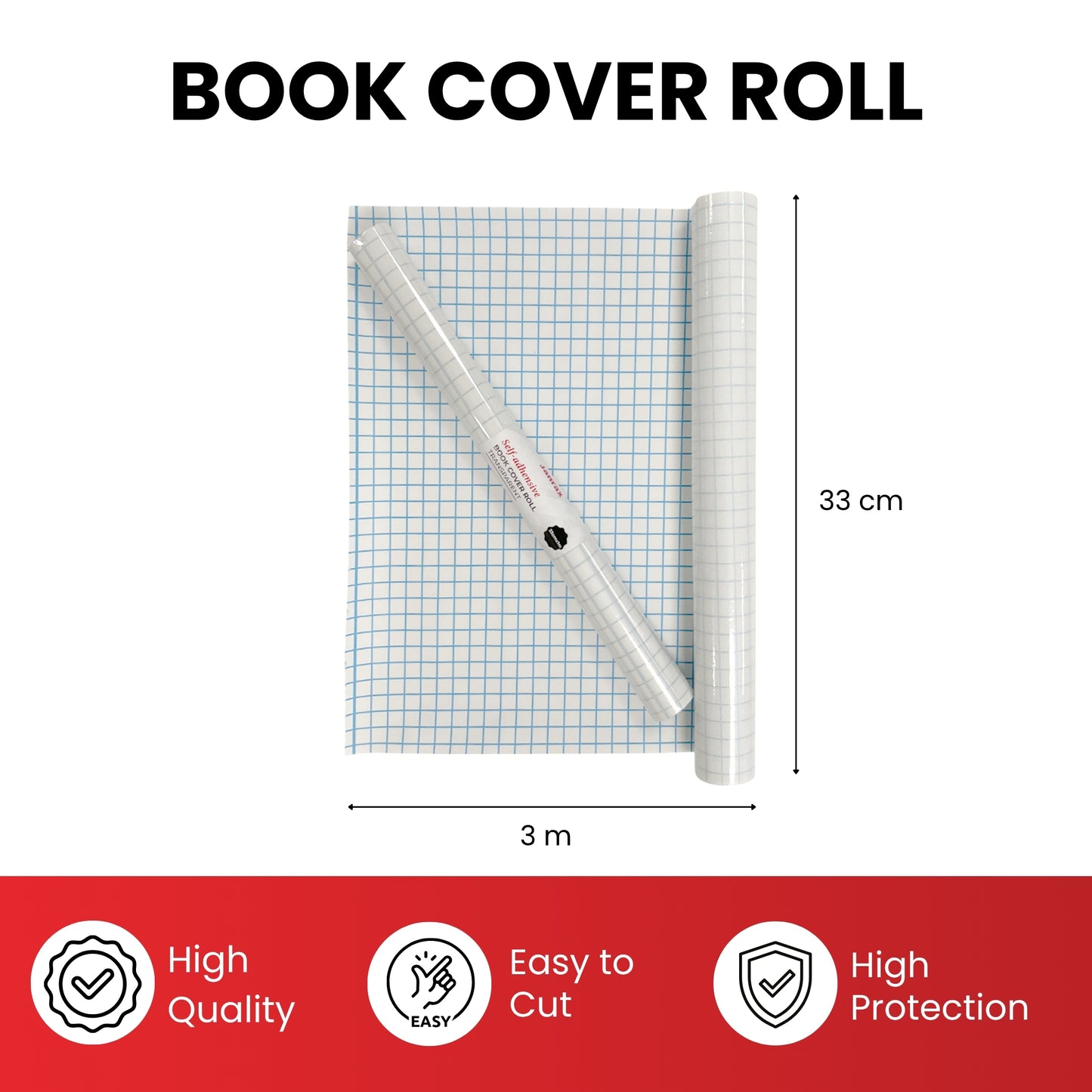 Janrax 33cm x 3m Clear Glossy CPP 0.06mm Thick Self-Adhesive Book Cover Roll