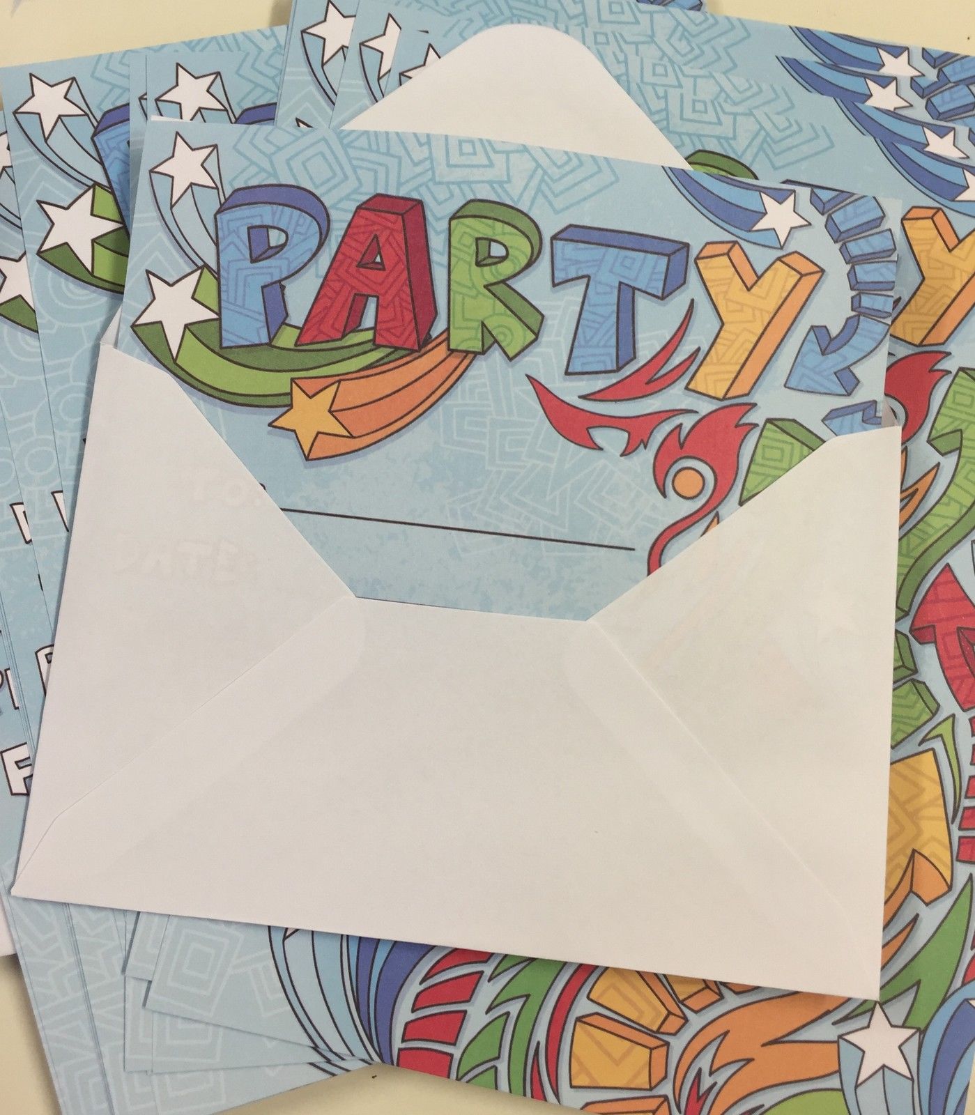 Pack of 40 Quality Blue Retro Party Invitations with Envelopes by Carlton Cards