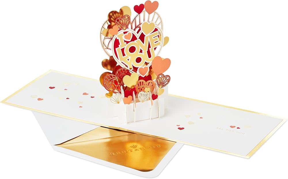 Gold & Red Hearts Design 3D & Pop Up Love Card Anniversary, Valentines, Engagement Birthday