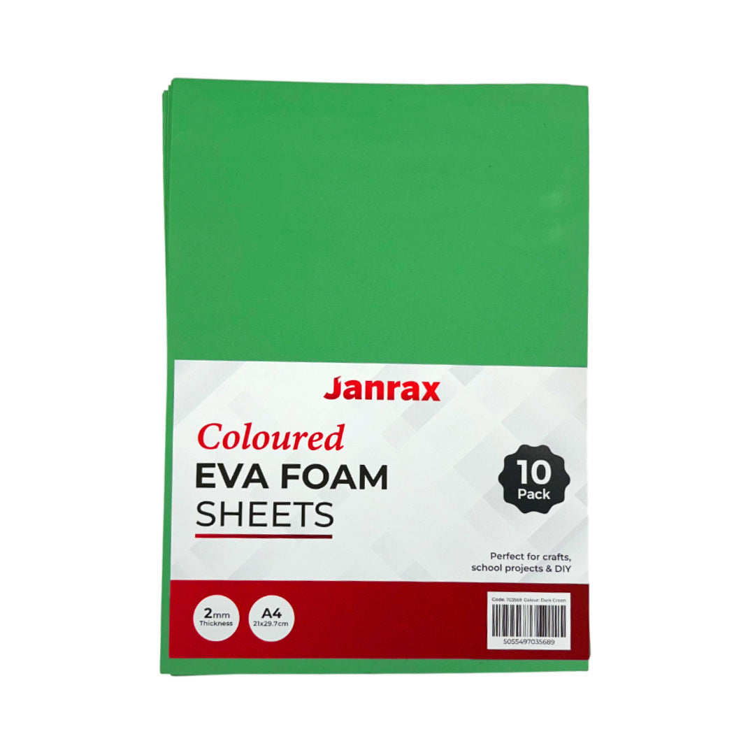 Pack of 10 A4 Green Coloured Eva Foam Sheets