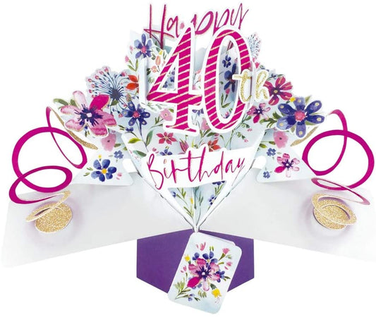 Female 40th Birthday Pop Up Card with Flowers