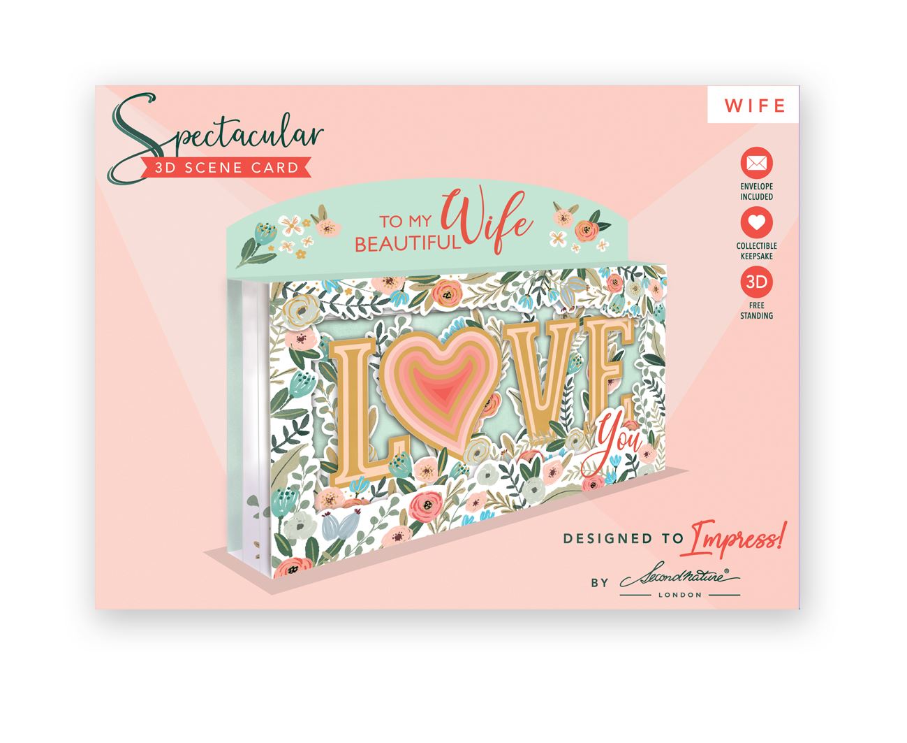 Lettering & Flowers Design I Love You Wife Birthday Blank Open Card