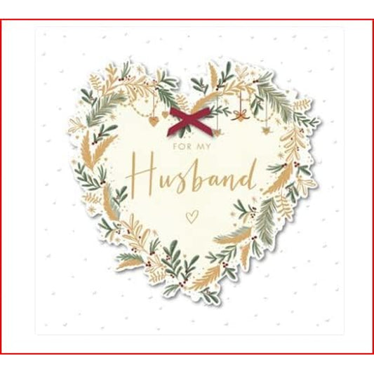 Heart Wreath Design Husband Christmas Card