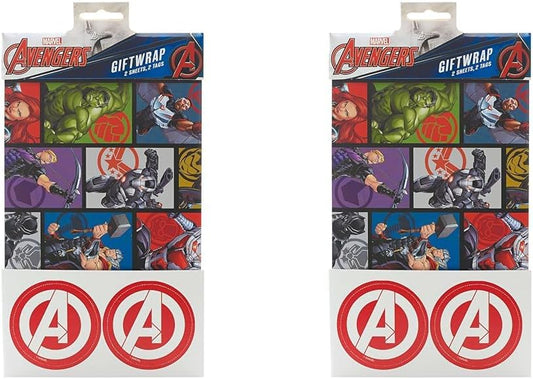 Marvel Avengers Gift Wrap Pack Contains 2 Sheets & Tags Wrapping Paper (Pack of 2)