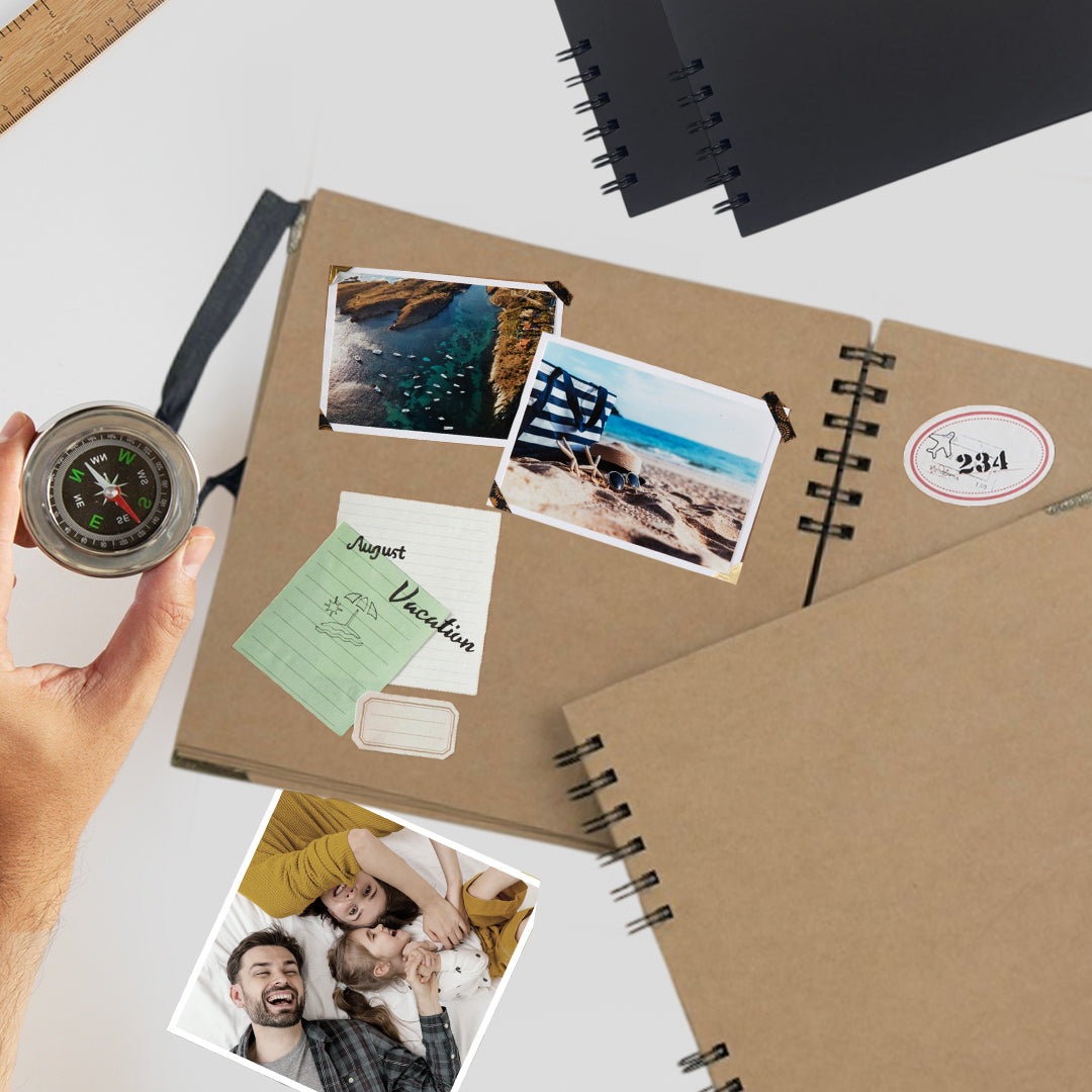Pack of 6 Spiral Bound 180gsm Black Scrapbooks with Ribbon Closure and Metal Corners - 30 Sheets 20x20cm