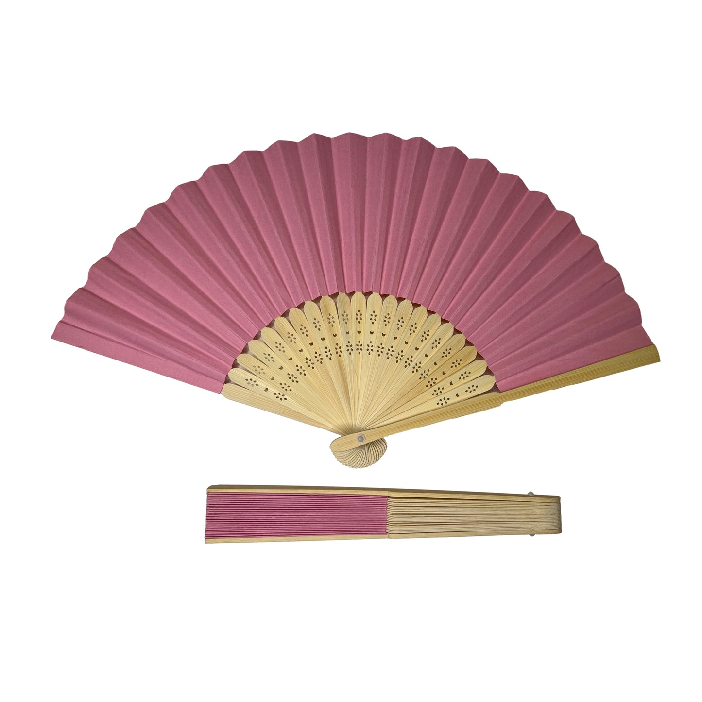 Pack of 50 Pink Paper Foldable Hand Held Bamboo Wooden Fans by Parev