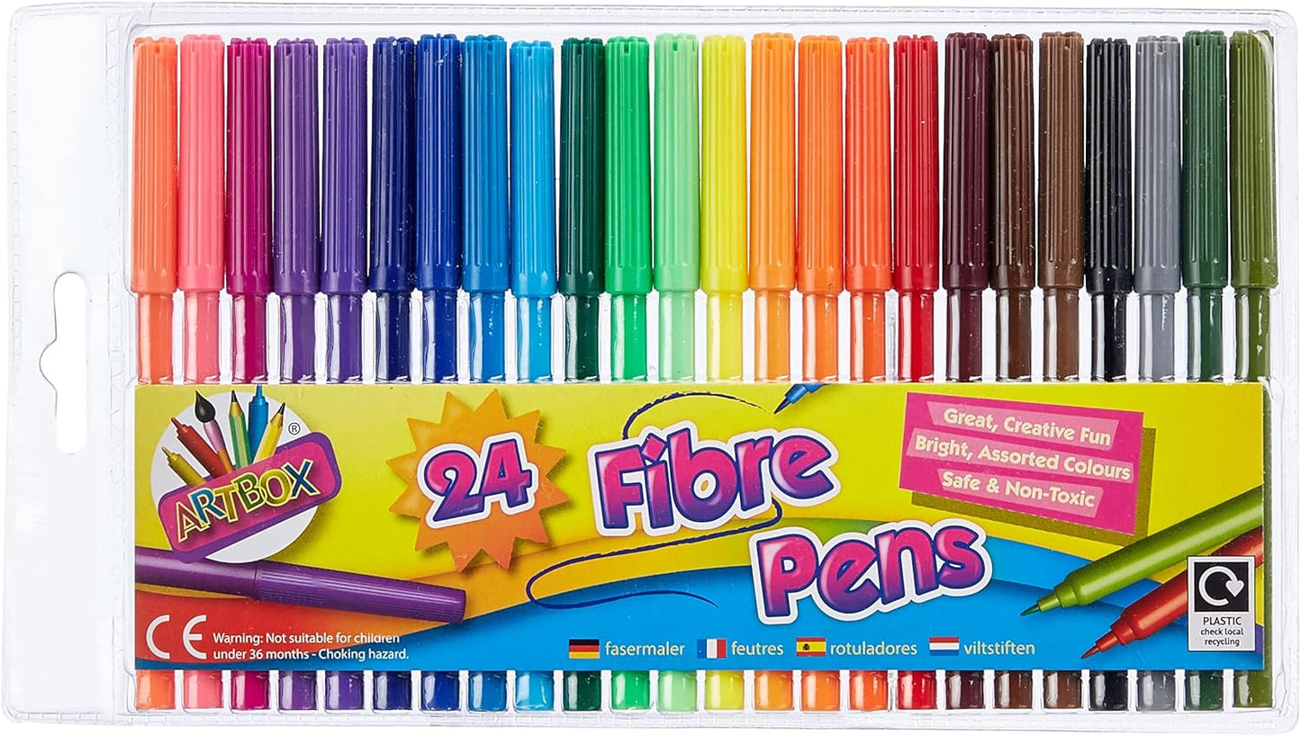 Pack of 24 Fine Tip Fibre Colouring Pens