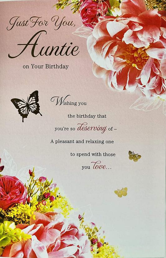 Just For You Auntie Floral Design Birthday Card 