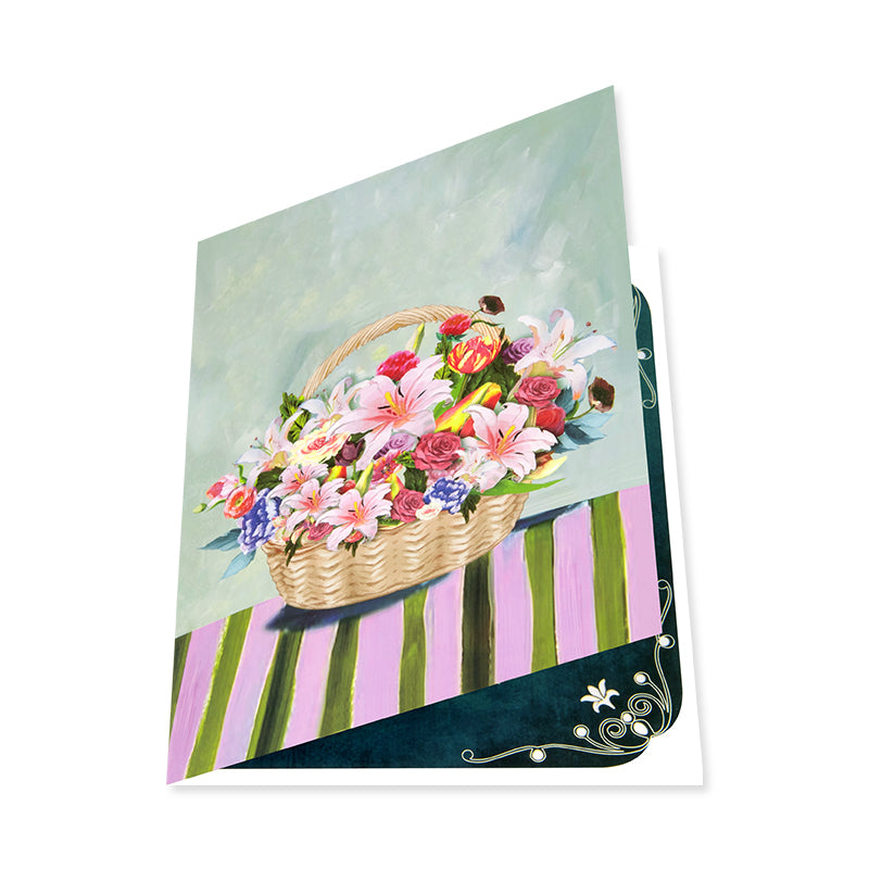 Watercolor Lily Flower Basket Blooming Wishes 3D Pop Up Card