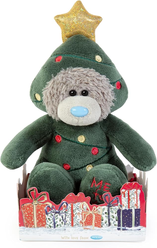 Me to You Tatty Teddy Dressed As Christmas Tree 13cm-High Bear On Gift Plinth Official Collection