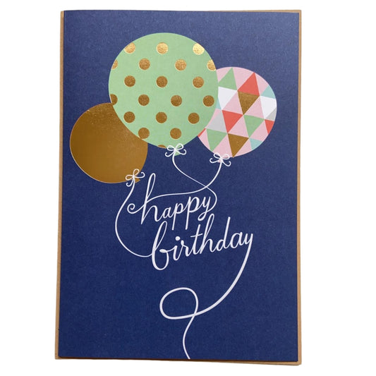 Gold Foil Finished Balloons Design Birthday Card