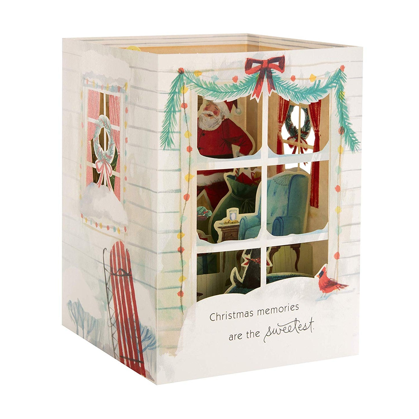 Pop-Up 3D Christmas Card from Hallmark Paper Wonder Santa's Here Design