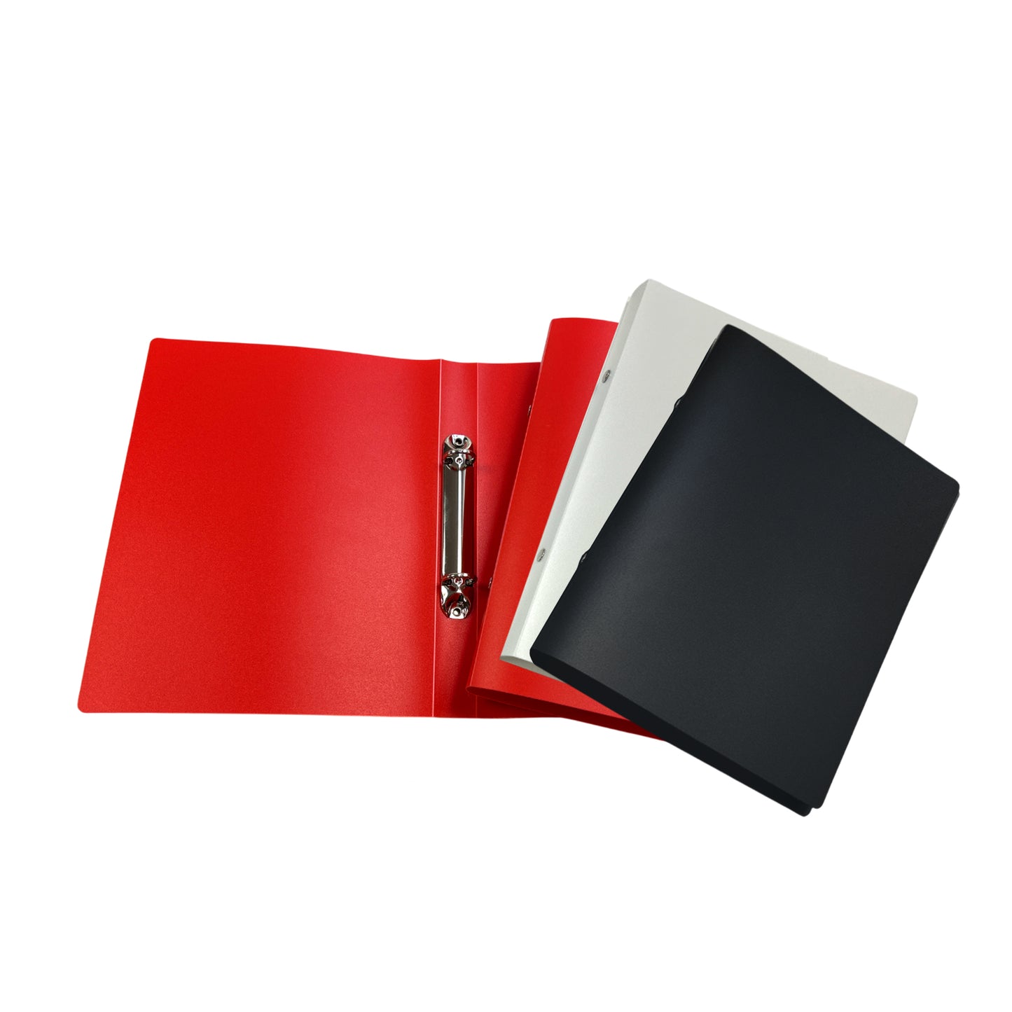 Pack of 3 A5 PP Ring Binders – 25mm Spine, 2 O-Ring Mechanism, 700 Micron Durable Cover – Red, White, Black