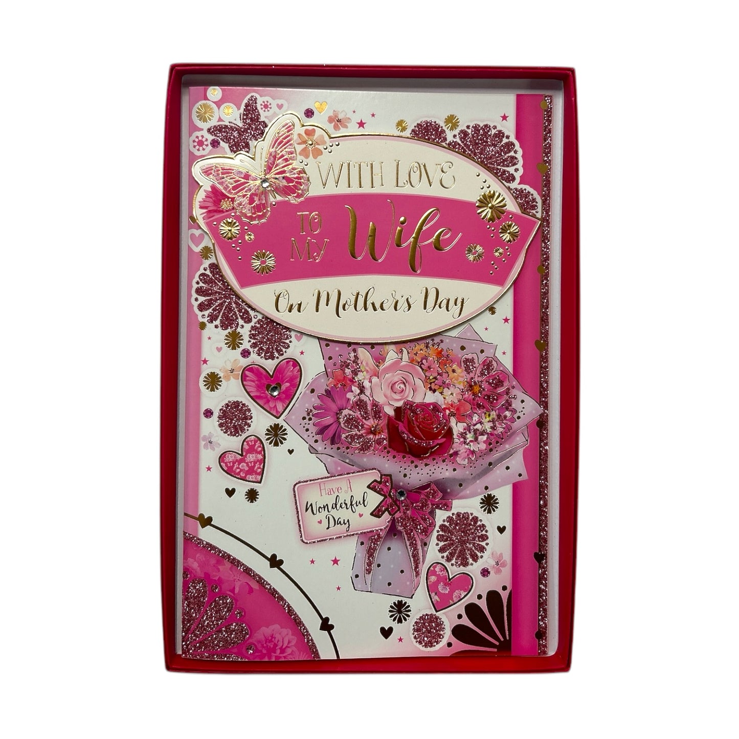 To My Wife Lovely Pink Flowers Bouquet Design Mother's Day Boxed Card